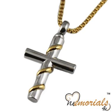 Gold Wire Wrapped Cross Keepsake Pendant