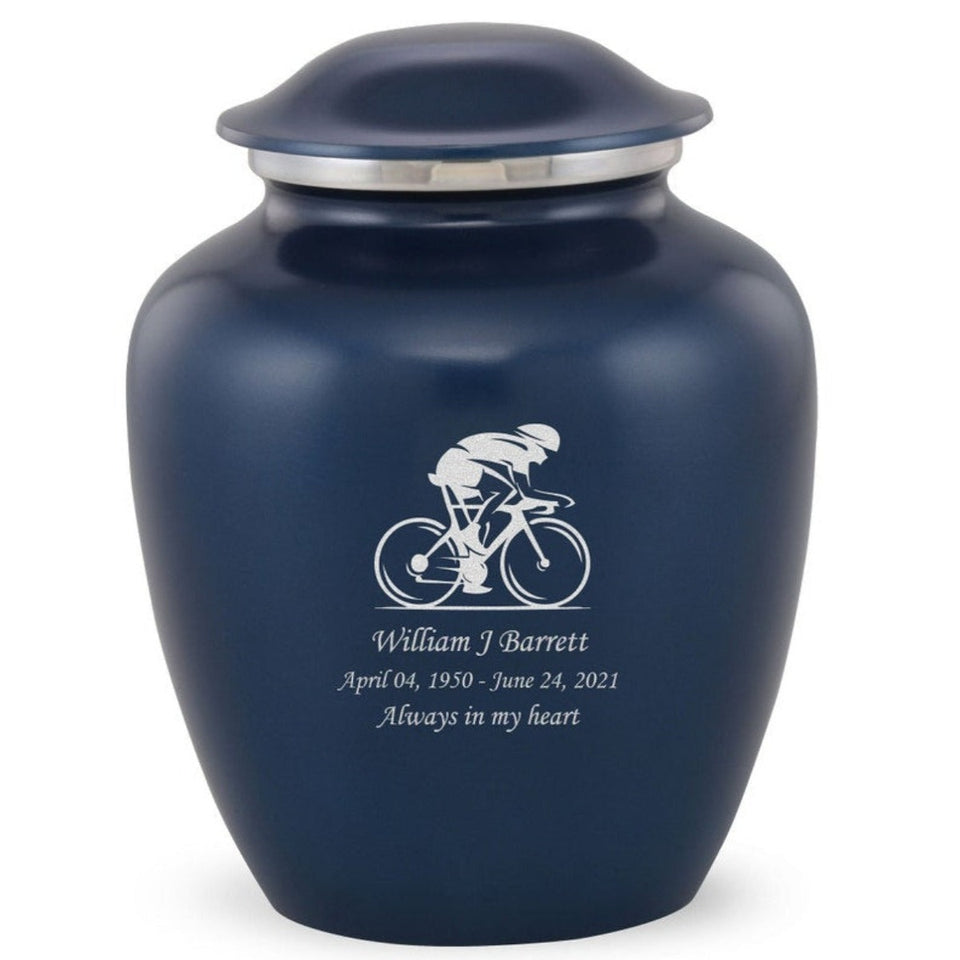 Grace Bicyclist Adult Cremation Urn in Blue, Grace Bicyclist Adult Custom Engraved Urns for Ashes in Blue, Embrace Bicyclist Adult Cremation Urn in Blue, Embrace Bicyclist Adult Urn for Ashes in Blue, Embrace Bicyclist Cremation Urn in Blue, Embrace Bicyclist Urn for Ashes in Blue, Grace Bicyclist Urn for Ashes in Blue, Grace Bicyclist Cremation Urn in Blue - Memorials4u