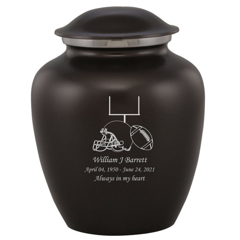 Grace Football Adult Cremation Urn in Black, Grace Football Adult Custom Engraved Urns for Ashes in Black, Embrace Football Adult Cremation Urn in Black, Embrace Football Adult Urn for Ashes in Black, Embrace Football Cremation Urn in Black, Embrace Football Urn for Ashes in Black, Grace Football Urn for Ashes in Black, Grace Football Cremation Urn in Black - Memorials4u