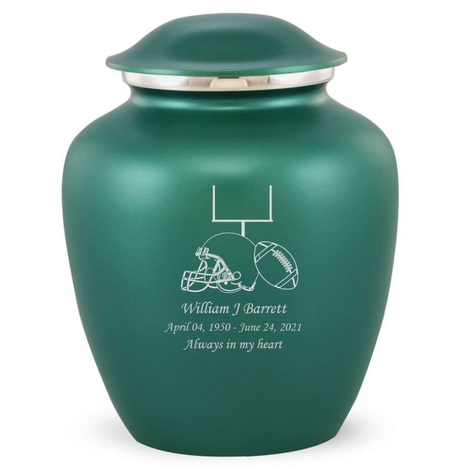 Grace Football Adult Cremation Urn in Green, Grace Football Adult Custom Engraved Urns for Ashes in Green, Embrace Football Adult Cremation Urn in Green, Embrace Football ishing Adult Urn for Ashes in Green, Embrace Football Cremation Urn in Green, Embrace Football Urn for Ashes in Green, Grace Football Urn for Ashes in Green, Grace Football Cremation Urn in Green - Memorials4u