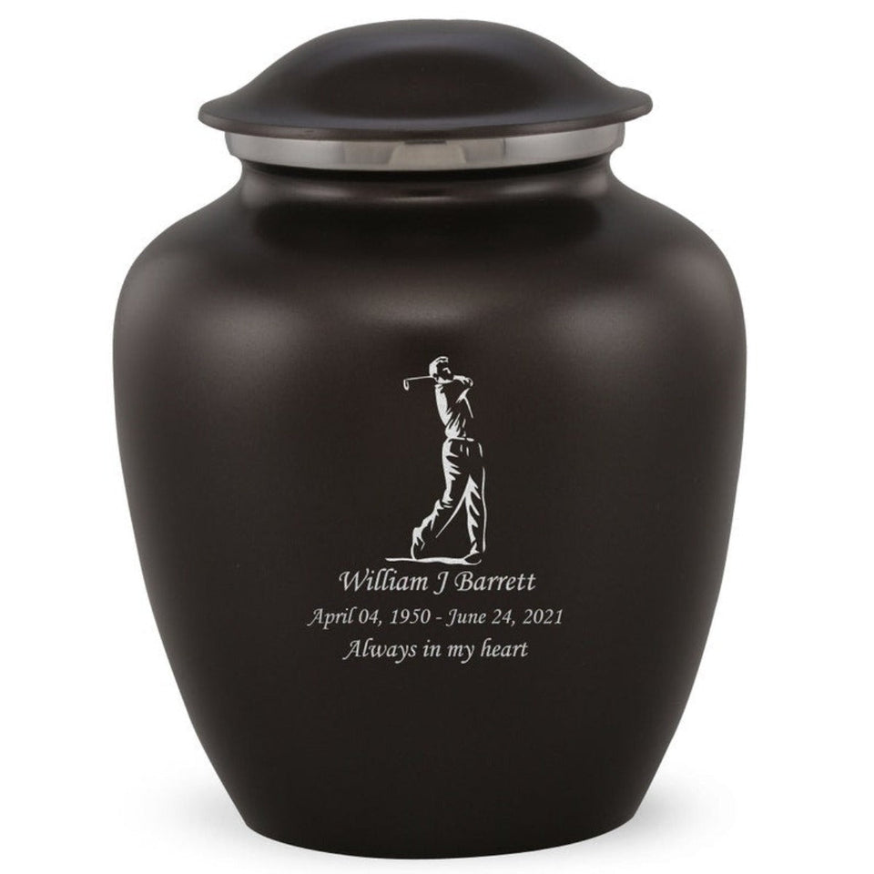 Grace Golfer Adult Cremation Urn in Black, Grace Golfer Adult Custom Engraved Urns for Ashes in Black, Embrace Golfer Adult Cremation Urn in Black, Embrace Golfer Adult Urn for Ashes in Black, Embrace Golfer Cremation Urn in Black, Embrace Golfer Urn for Ashes in Black, Grace Golfer Urn for Ashes in Black, Grace Golfer Cremation Urn in Black - Memorials4u