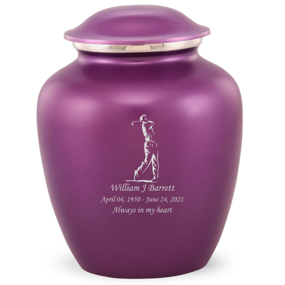 Grace Golfer Adult Cremation Urn in Purple, Grace Golfer Adult Custom Engraved Urns for Ashes in Purple, Embrace Golfer Adult Cremation Urn in Purple, Embrace Golfer Adult Urn for Ashes in Purple, Embrace Golfer Cremation Urn in Purple, Embrace Golfer Urn for Ashes in Purple, Grace Golfer Urn for Ashes in Purple, Grace Golfer Cremation Urn in Purple - Memorials4u