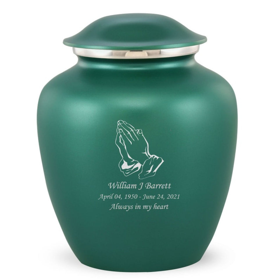 Grace Praying Hands Adult Cremation Urn in Green, Grace Praying Hands Adult Custom Engraved Urns for Ashes in Green, Embrace Praying Hands Adult Cremation Urn in Green, Embrace Praying Hands Adult Urn for Ashes in Green, Embrace Praying Hands Cremation Urn in Green, Embrace Praying Hands Urn for Ashes in Green, Grace Praying Hands Urn for Ashes in Green, Grace Praying Hands Cremation Urn in Green - Memorials4u