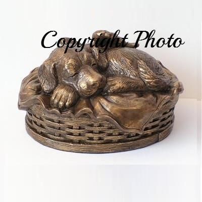 Pet Urn - Sleeping Dog Urn For Dogs Ashes - Metal Urn with Copper Finish - Memorials4u