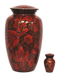 Crimson Floral Leaves Cremation Urn - Memorials4u