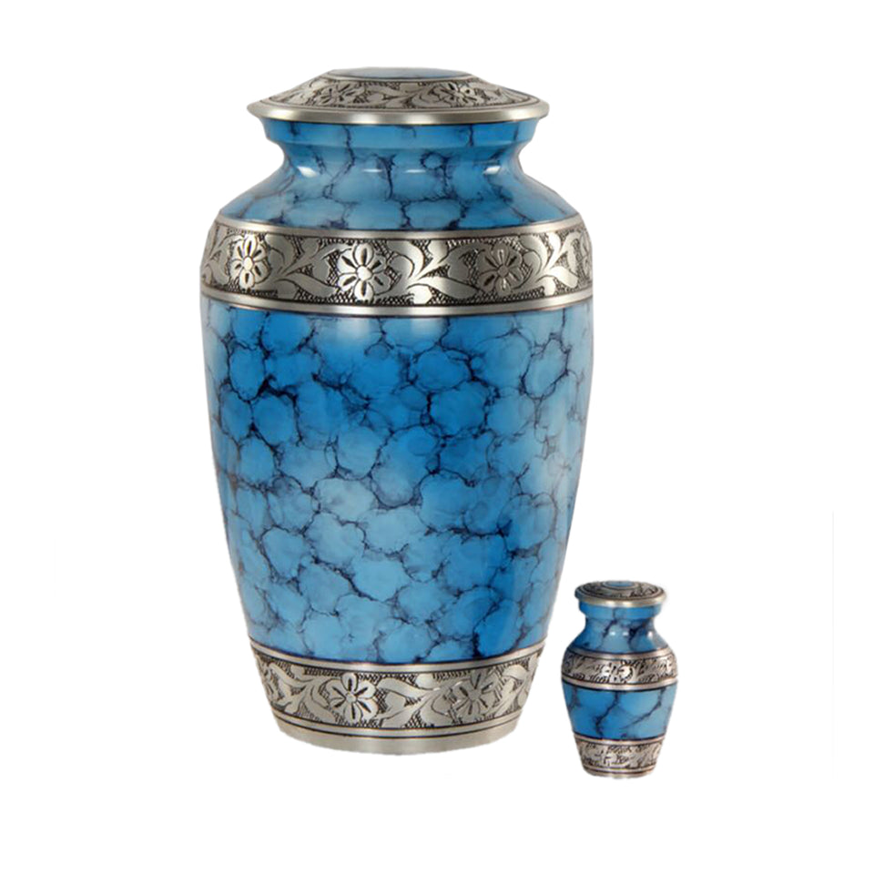 Classic Ocean Blue Fire Cremation Urn - Memorials4u