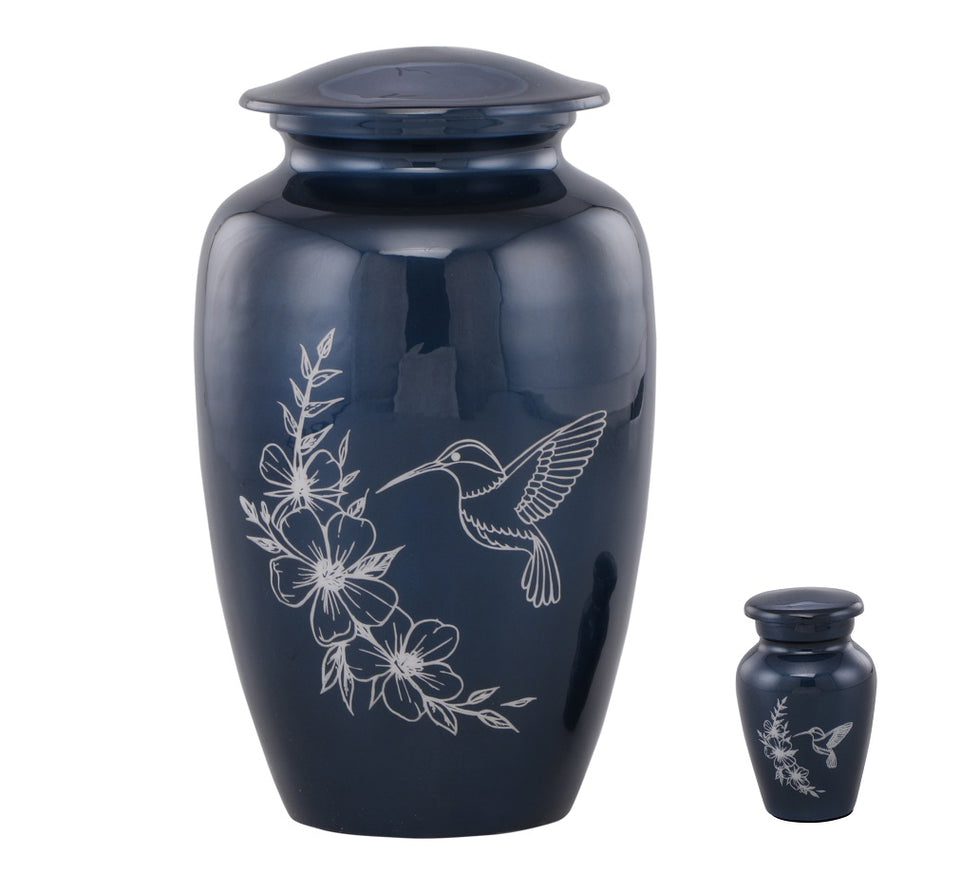 Simple Blue Hummingbird Adult Cremation Urn for Ashes for Loved Ones With Free Keepsake