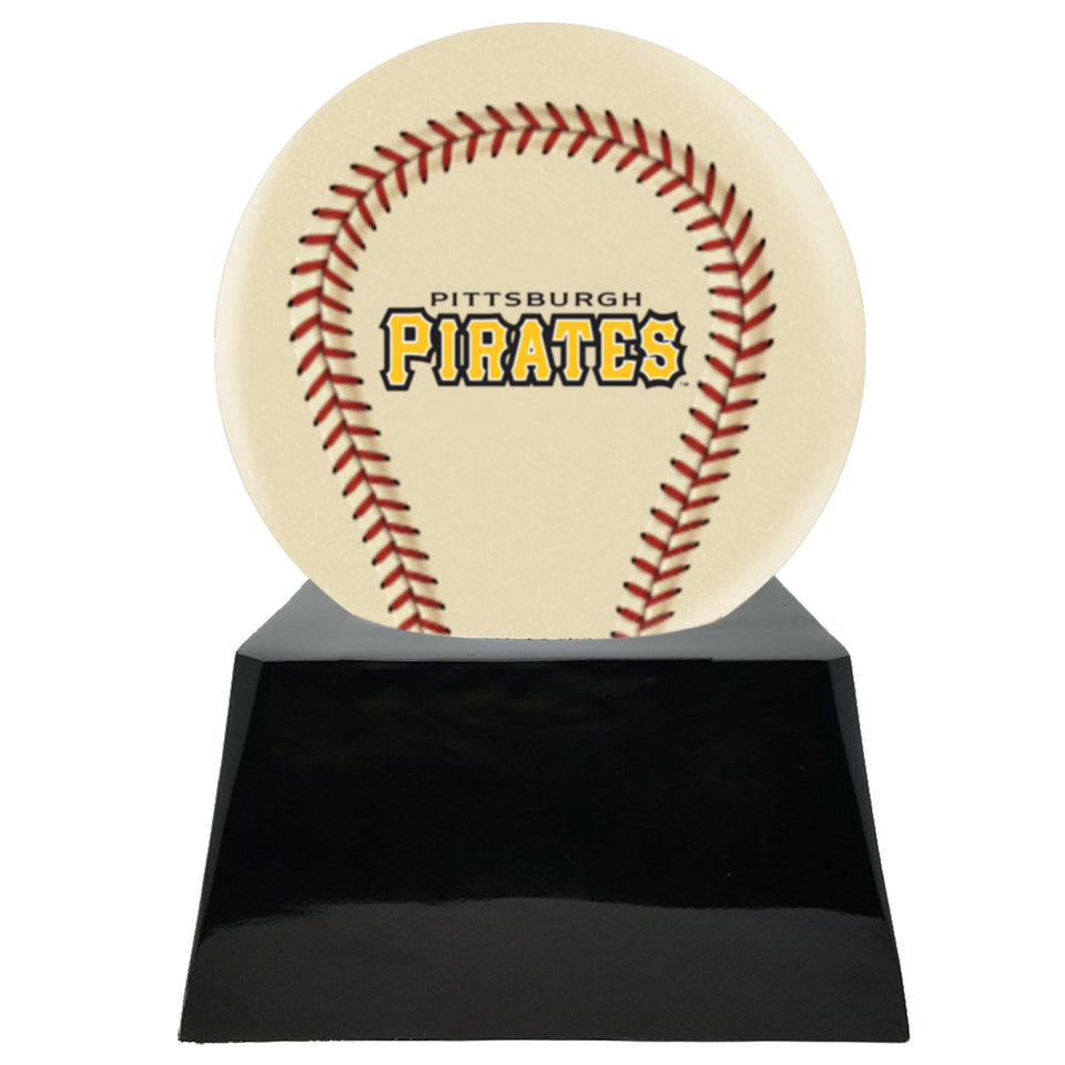 Baseball Cremation Urn with Optional Ivory Pittsburgh Pirates Ball Decor and Custom Metal Plaque - Memorials4u