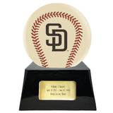 Baseball Cremation Urn with Optional Ivory San Diego Padres Ball Decor and Custom Metal Plaque - Memorials4u