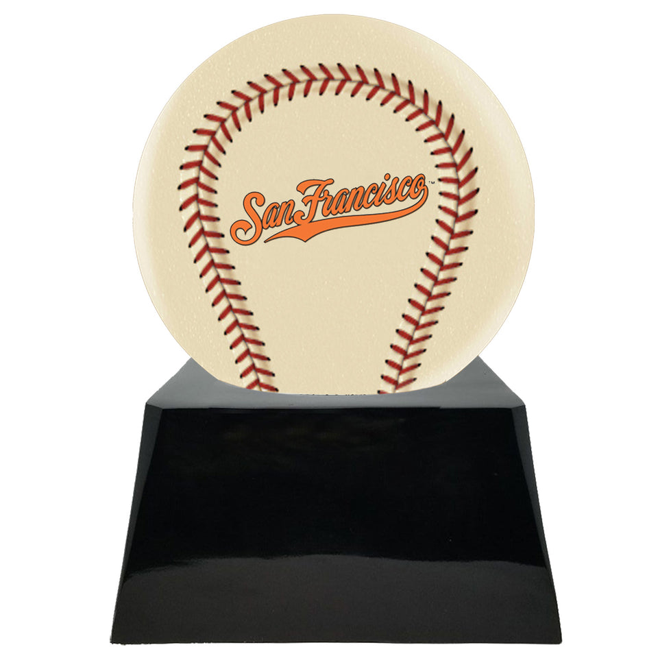 Baseball Cremation Urn with Optional Ivory San Francisco Giants Ball Decor and Custom Metal Plaque - Memorials4u
