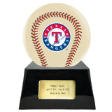 Baseball Cremation Urn with Optional Ivory Texas Rangers Ball Decor and Custom Metal Plaque - Memorials4u