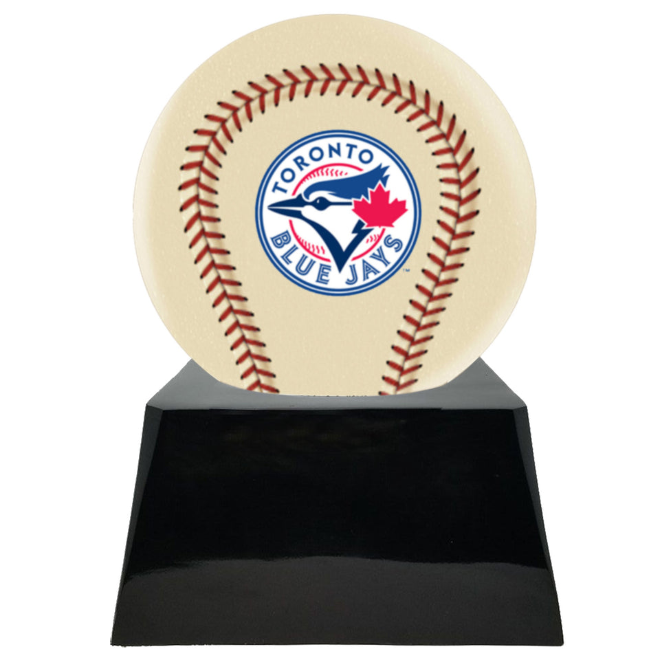Baseball Cremation Urn with Optional Ivory Toronto Blue Jays Ball Decor and Custom Metal Plaque - Memorials4u