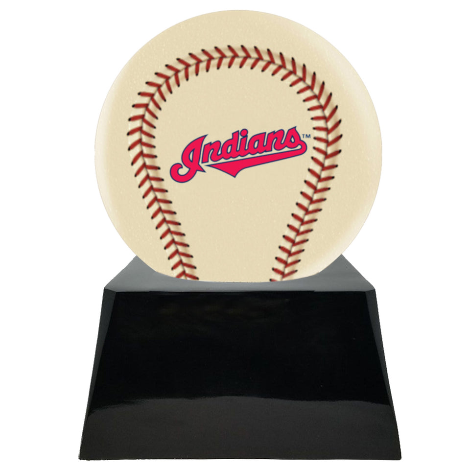 Baseball Cremation Urn with Optional Ivory Cleveland Indians Ball Decor and Custom Metal Plaque - Memorials4u