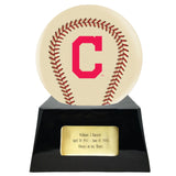 Baseball Cremation Urn with Optional Ivory Cleveland Indians Ball Decor and Custom Metal Plaque - Memorials4u