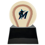 Baseball Cremation Urn with Optional Ivory Miami Marlins Ball Decor and Custom Metal Plaque - Memorials4u
