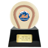 Baseball Cremation Urn with Optional Ivory New York Mets Ball Decor and Custom Metal Plaque - Memorials4u