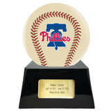 Baseball Cremation Urn with Optional Ivory Philadelphia Phillies Ball Decor and Custom Metal Plaque - Memorials4u