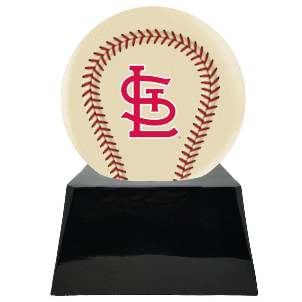 Baseball Cremation Urn with Optional Ivory St. Louis Cardinals Ball Decor and Custom Metal Plaque - Memorials4u