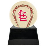 Baseball Cremation Urn with Optional Ivory St. Louis Cardinals Ball Decor and Custom Metal Plaque - Memorials4u