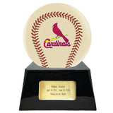 Baseball Cremation Urn with Optional Ivory St. Louis Cardinals Ball Decor and Custom Metal Plaque - Memorials4u