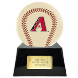 Baseball Cremation Urn with Optional Ivory Arizona Diamondbacks Ball Decor and Custom Metal Plaque - Memorials4u