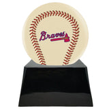 Baseball Cremation Urn with Optional Ivory Atlanta Braves Ball Decor and Custom Metal Plaque - Memorials4u