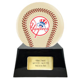 Baseball Cremation Urn with Optional Ivory New York Yankees Ball Decor and Custom Metal Plaque - Memorials4u
