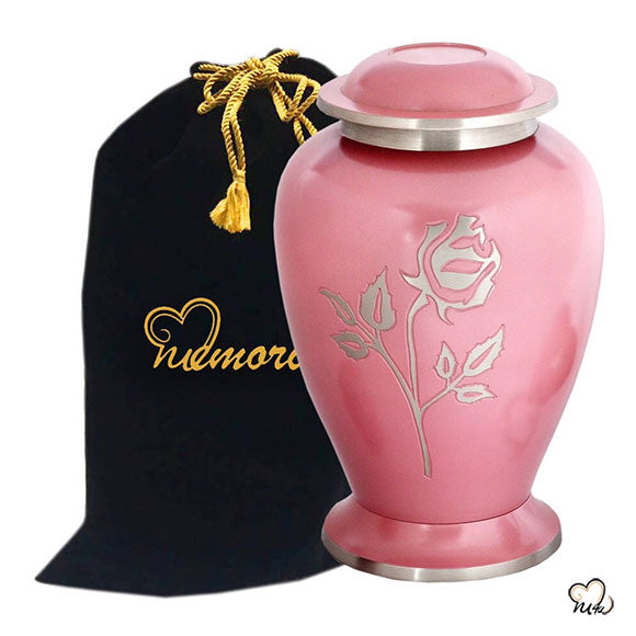 Pearl Rose Pink Cremation Urn For Ashes - Pink Rose Pearl Solid Metal ...