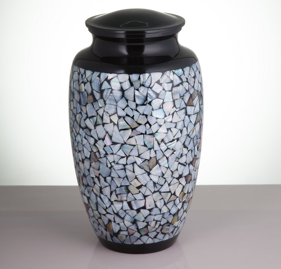 Mosaic Mother Of Pearl Black Cremation Urn - Memorials4u