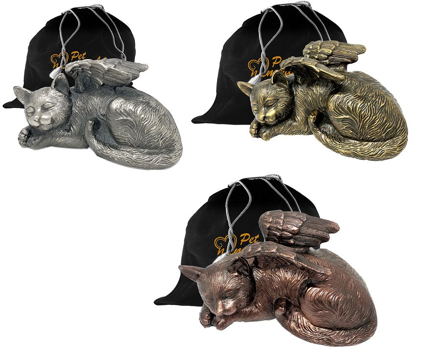 Pet Urn - Sleeping Cat Urn For Cats Ashes - Metal Urn with Copper, Bronze, and Silver Finish - Memorials4u