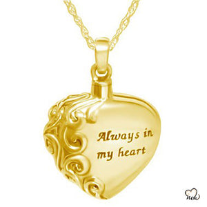 "Always in My Heart" Cremation Pendant Gold - Cremation Necklace - Urn Necklace For Ashes - Memorials4u