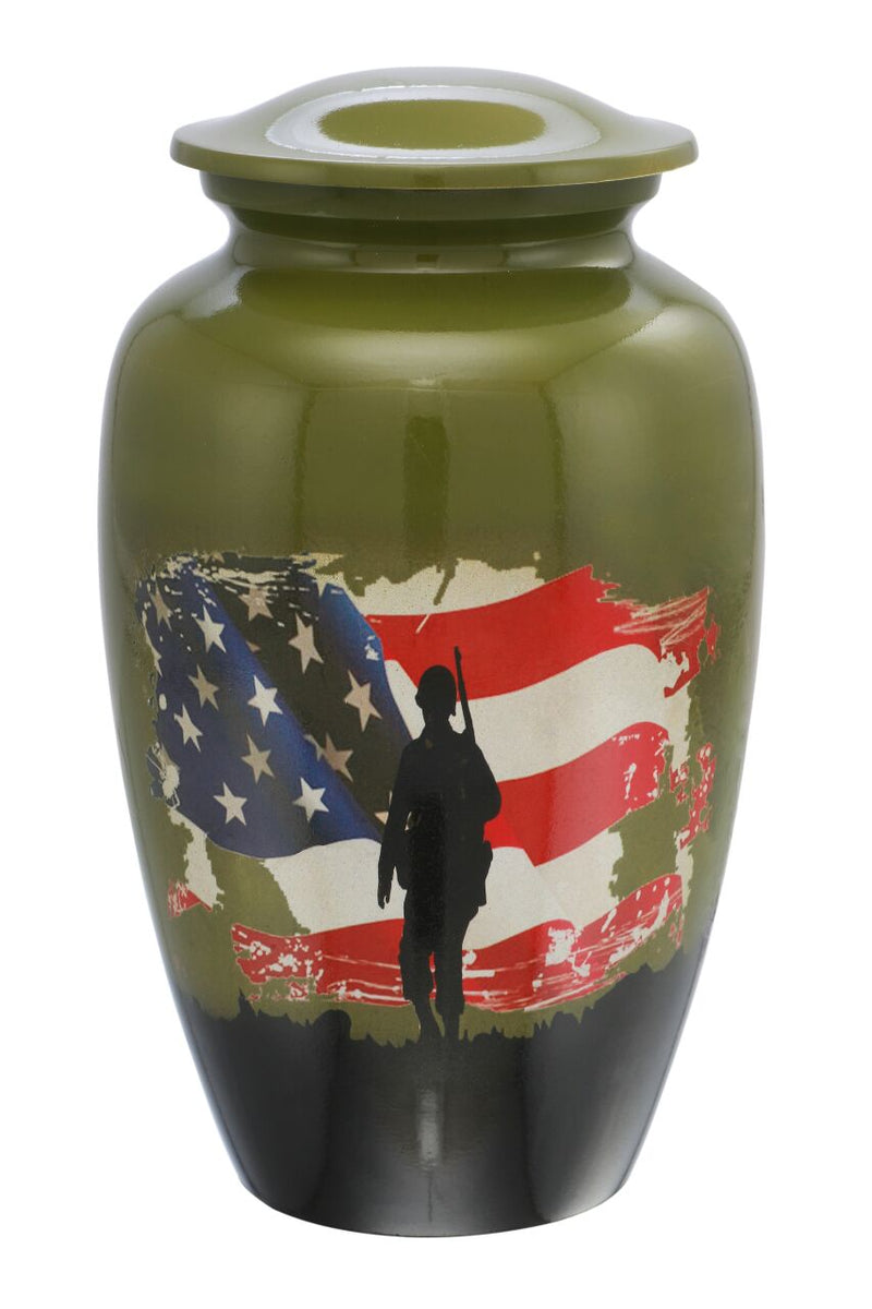 Old Flag & Soldier Military Adult Cremation Urn Memorials4u