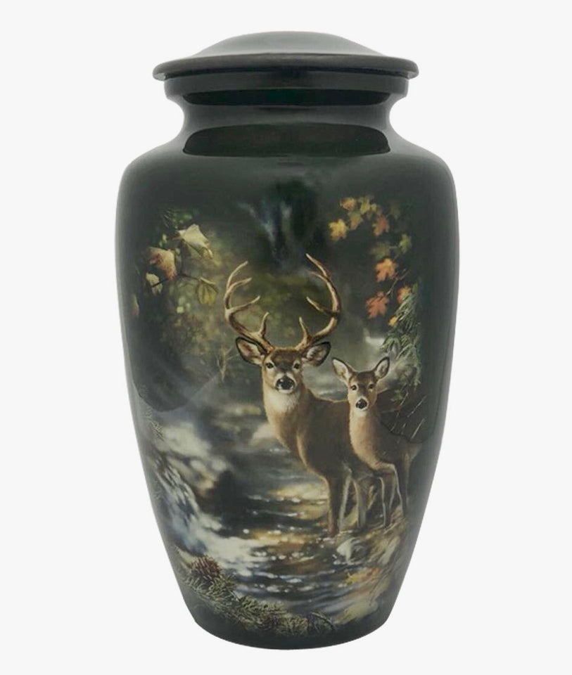 Green Forest Buck & Doe Adult Cremation Urn - Memorials4u