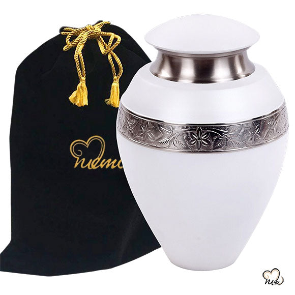 Ikon Serene White Cremation Urn, cremation urns - Memorials4u