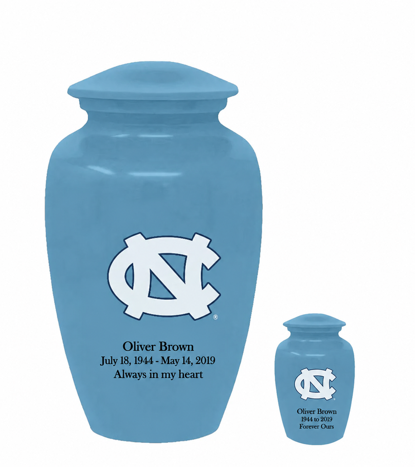 University of North Carolina Tar Heels College Cremation Urn - Light Blue