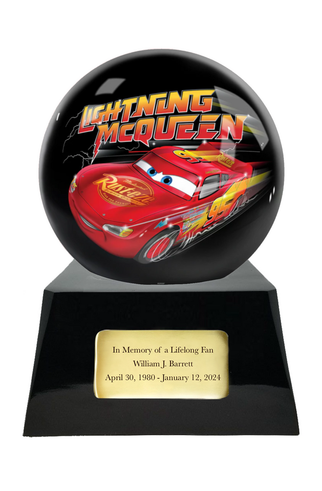 Pixar's Black Lightning McQueen Memorial Fan Urn Base with Add-On Decorative Sphere - Adult-Sized Urn