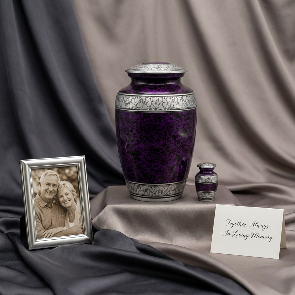 Forest Purple Metal Cremation Urn & Keepsake Set