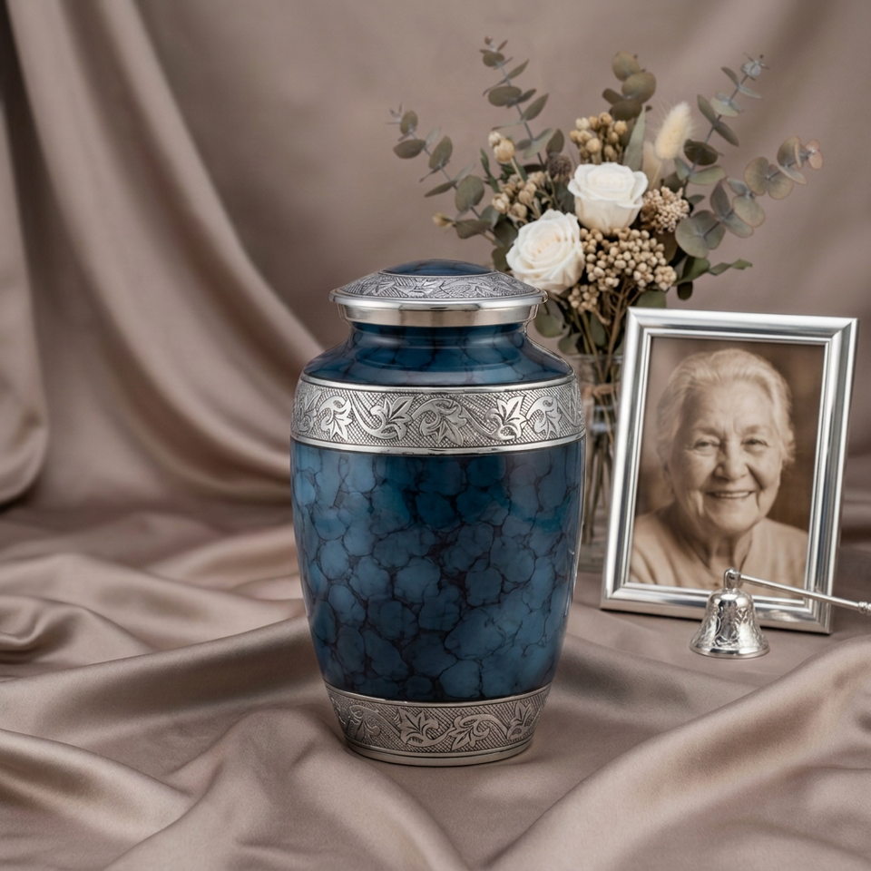 Classic Cloud Blue Metal Adult Cremation Urn