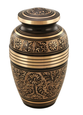 Elegant Aura Cremation Urn in Black/Gold - Adult Brass & Metal Urn for Ashes