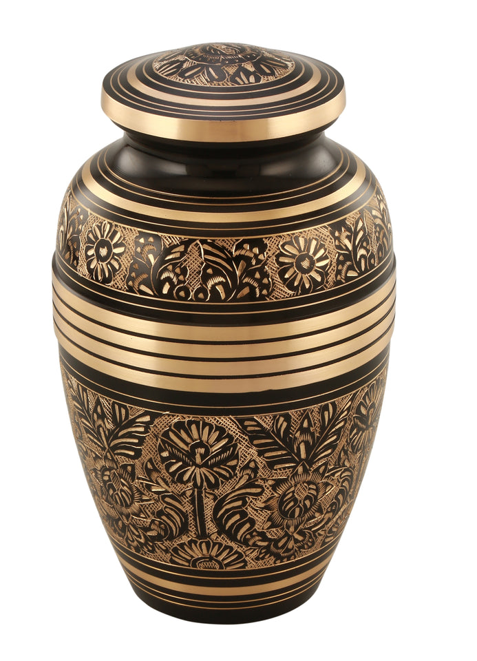 Elegant Aura Cremation Urn in Black/Gold - Adult Brass & Metal Urn for Ashes