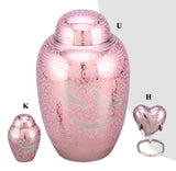 Elegant Pink Birds Etched Silver Cremation Urn