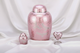Elegant Pink Birds in Flight Etched Silver Cremation Urn Collection