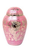 Elegant Pink Rose Etched Silver Cremation Urn