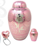 Elegant Pink Rose Etched Silver Cremation Urn