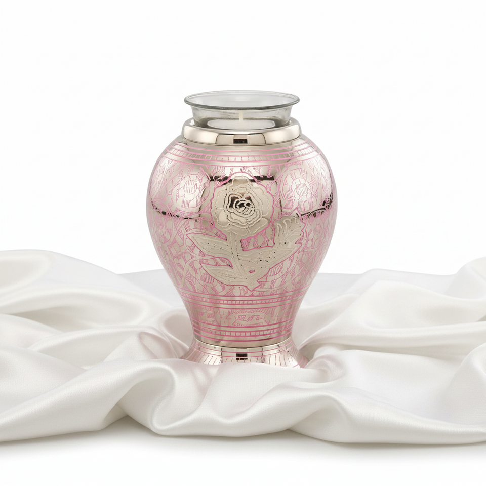 Elegant Etched Pink Rose Cremation Urn Collection