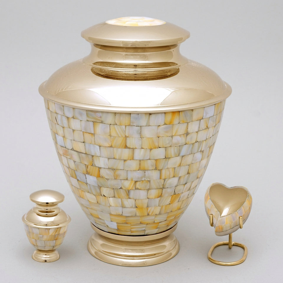 Elegant Gold Mother Of Pearl Cremation Urn