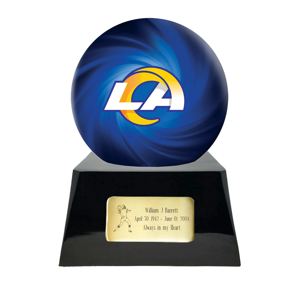 Football Cremation Urn with Optional Los Angeles Rams Ball Decor and Custom Metal Plaque