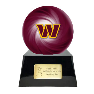 Football Cremation Urn with Optional Washington Commanders Ball Decor and Custom Metal Plaque