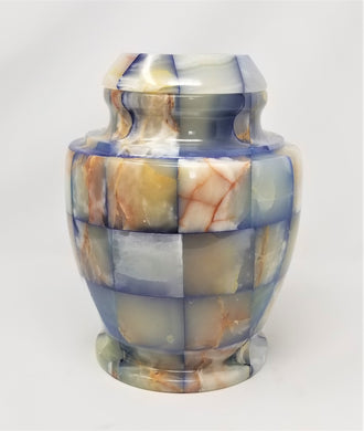 Blue-Checkered Olpe Real Marble Urn