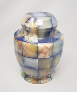 Blue-Checkered Olpe Real Marble Urn